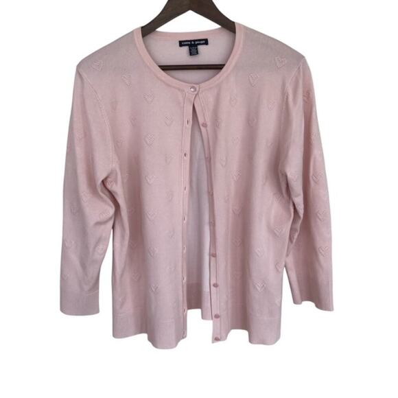 Cable & Gauge Light Pink Heart Button Front Cardigan - XL - Picture 1 of 5